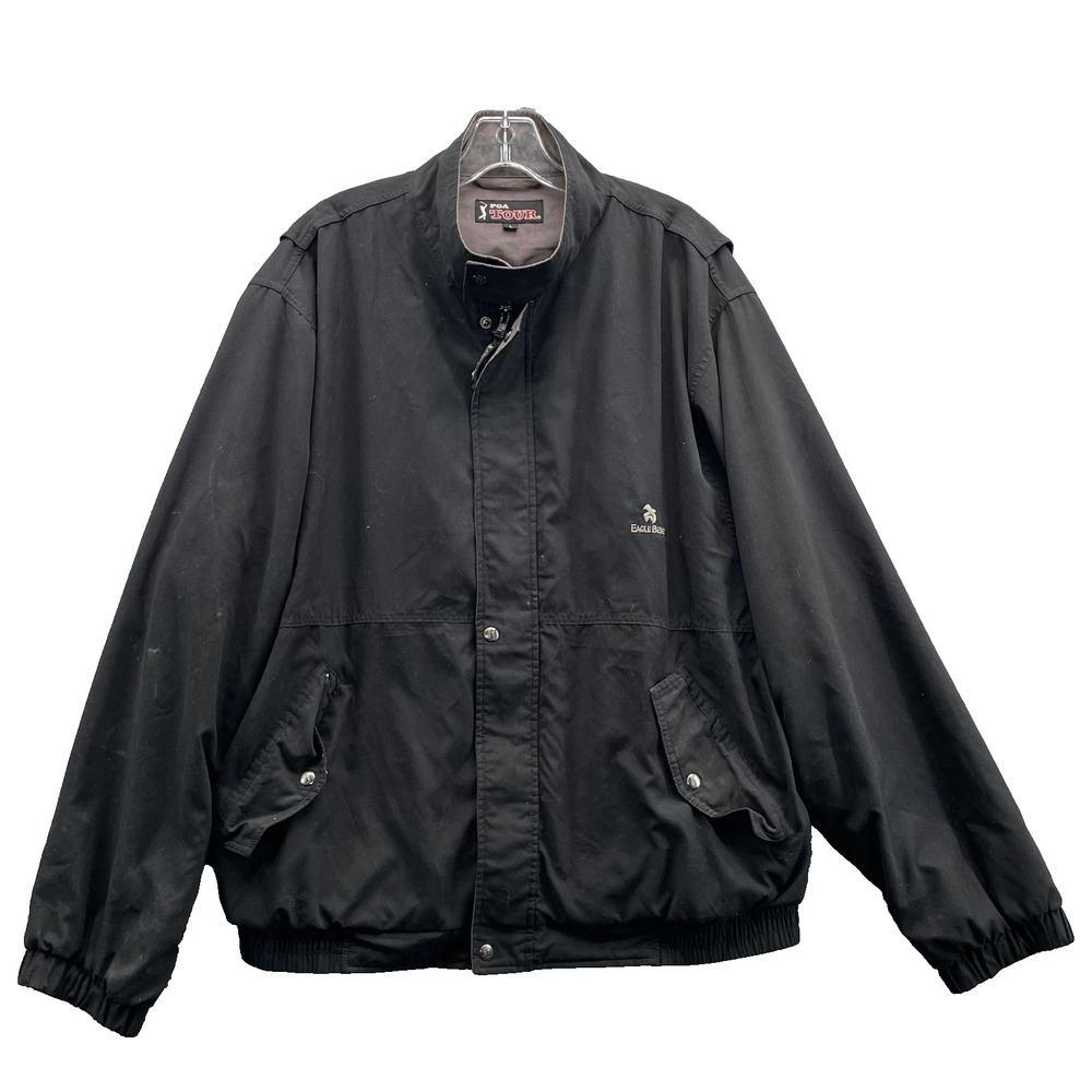 PGA Tour Windbreaker‎ Golf Jacket Men's Large Black Eagle Bomber Outdoors Biker